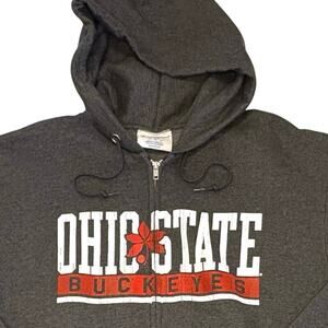 Ohio State Buckeyes Zip Up Hoodie Men's M Gray Red White Champion Sweatshirt